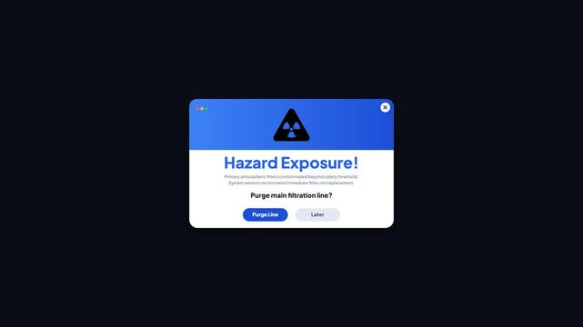 Chemical Hazard Exposure Alert. Industrial Safety Warning Interface. Hazard Notification Popup. Chemical Exposure Protection UI. Blue Technical Dashboard. Emergency Safety System