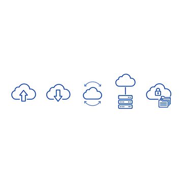 Cloud Computing Data Transfer Security Flat Icons Set Vector Illustration