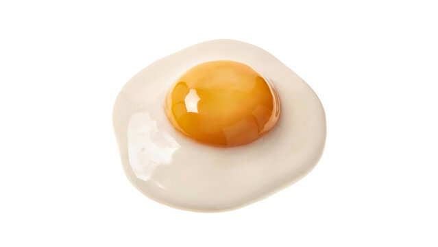 Delicious sunny side up fried egg featuring a vibrant golden yellow yolk and smooth white cooked protein isolated for culinary design projects on transparent background