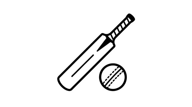 Minimalist cricket bat and ball line icon.