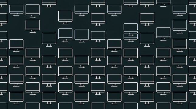 Minimalist Line Art Computer Monitor Screen Display IsolatedSeamless Pattern on Dark Darkened Background computer monitor line art pattern screen icon seamless pattern display vector