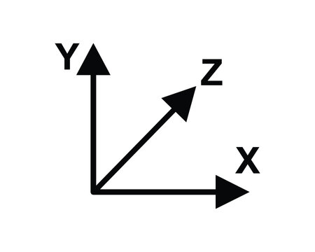 3D XYZ Coordinate Axis Graphic, Black and White Vector for Science Education