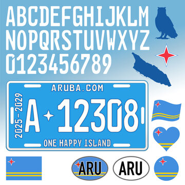 Aruba car license plate, letters, numbers and symbols, vector illustration