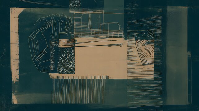 Vibrant colored dark teal dark khaki risograph print texture background with text place. Hand drawn distressed linocut screen overlay. Abstract printmaking effect. Scratch stencil old texture.  