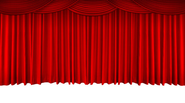 Elegant red curtains for a theater or cinema backdrop, against a white background.