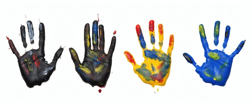 Colorful handprints isolated on white background