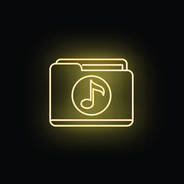 Music folder icon glowing with yellow neon light representing digital audio files storage