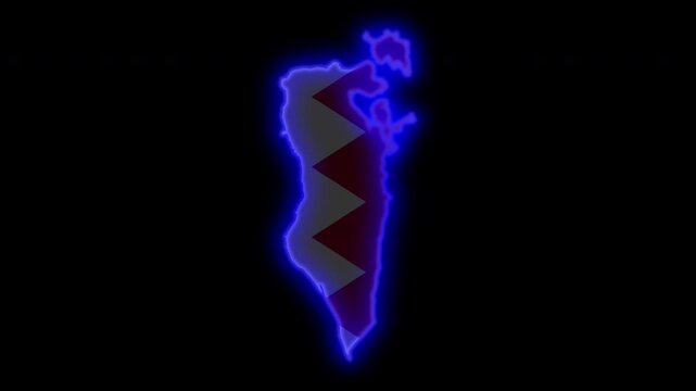 Bahrain map outline neon glow with national flag, alpha channel transparent background