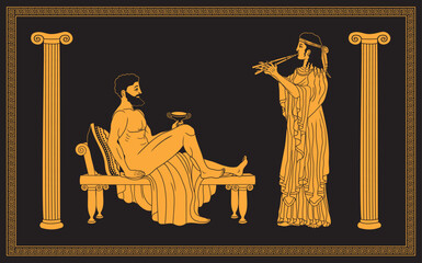 Fototapeta premium Vector illustration of Odysseus and Calypso