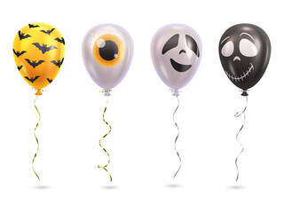 Halloween balloons in gold, white, and gray for party decoration on transparent background © MSTSAKHINA