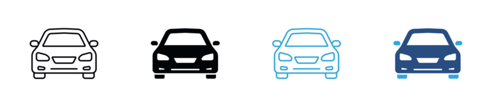 Car Front View Icon Set. Automobile, Sedan, Vehicle and Transportation Symbols. Vector Illustration.