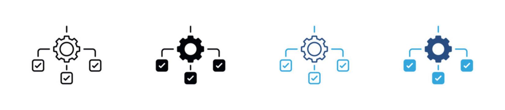Workflow and Decision Making Icon Set. Gear, Check Boxes, Process Flow and Task Management Symbols. Vector Illustration.