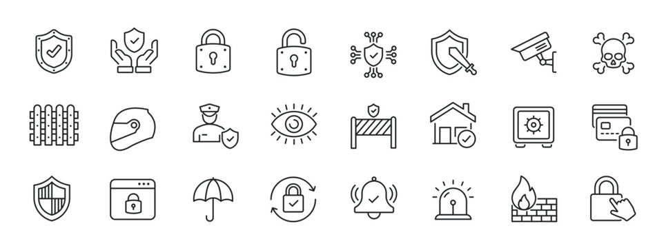 Security, protection thin line icons. For website marketing design, logo, app, template, ui, etc. Vector illustration.
