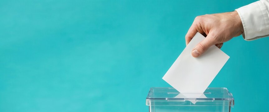 Hand casting a vote into a ballot box