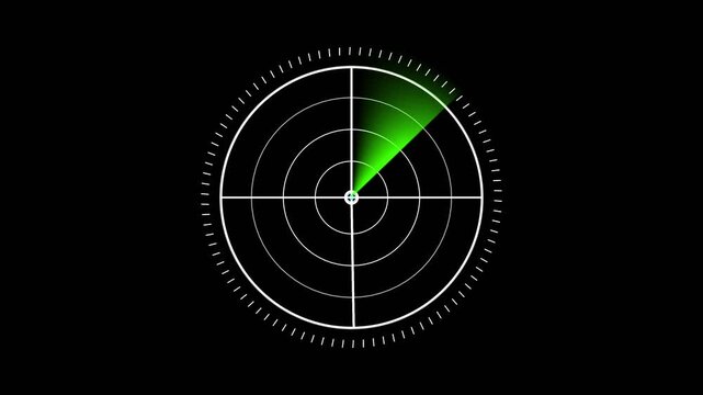 Futuristic Sci-Fi Radar Screen Animation with Green Sweep and Target Crosshair, 4K Motion Graphics.