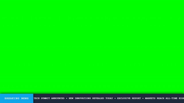 Breaking news bottom banner scroll ticker on green screen