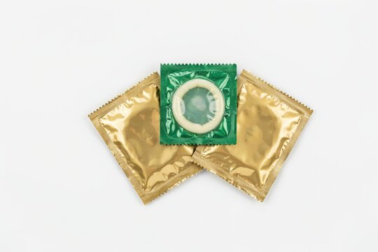 Three condom packages isolated on white background