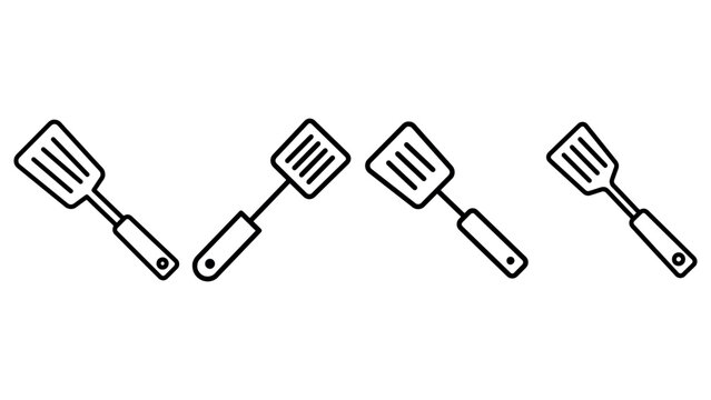 Kitchen spatula tool line art icons showing cooking utensils for food preparation design.