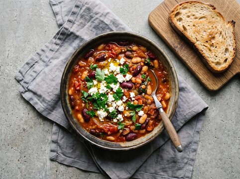 Delicious Bean Stew With Fresh Herbs Served