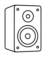 Minimalist black and white vector icon illustration of a professional studio monitor loudspeaker box featuring a tweeter and woofer driver design, perfect for audio equipment and music production. © henoara