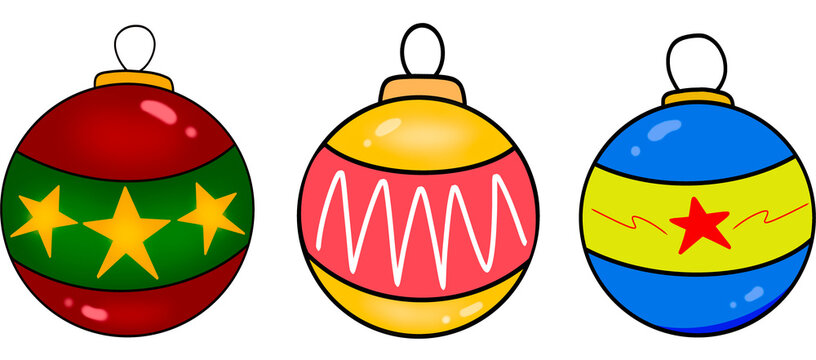 Colorful Christmas Baubles Collection Cartoon Illustration
