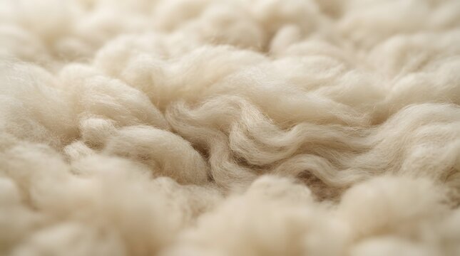 Macro close up view of soft white sheep wool texture showing natural fibers and fluffy organic material