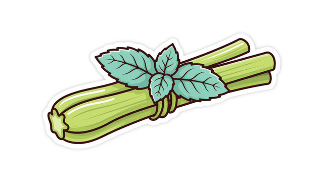 Illustrated fresh celery stalk with vibrant green leaves on transparent background for food and health graphics