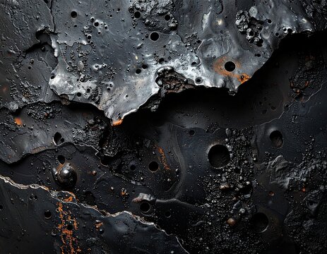 Black volcanic rock texture with bubbly surface and small holes
