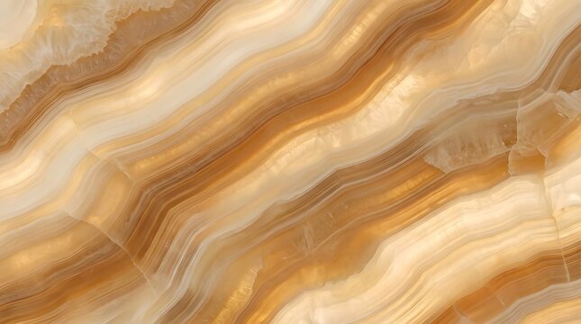 Abstract background featuring a natural polished onyx stone texture with elegant flowing golden brown and beige wavy patterns