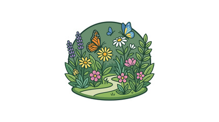 Fototapeta premium Colorful Butterfly and Flowers in Garden Scene.