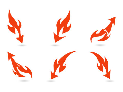 Flaming arrows pointing in different directions on transparent background PNG
