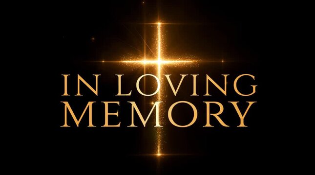 condolence card In loving memory with a glowing golden cross illustrated animation