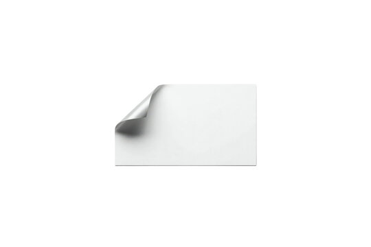 Rectangular white adhesive sticker with a peeled corner for labeling isolated on a transparent background