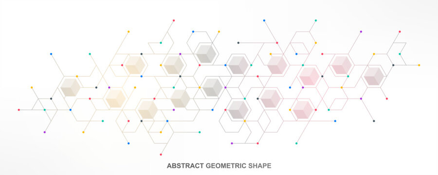 Minimal gray hexagon network background with isometric cubes