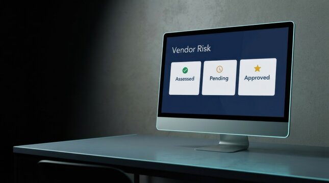 Vendor Risk Status Cards with Assessed Pending Approved on Monitor