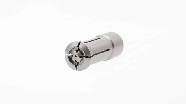 Precision steel collet chuck component for industrial milling machines isolated on a clean white background with soft natural studio lighting