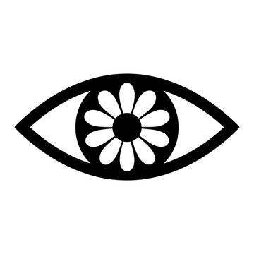 Eye with floral pupil flat icon on white background symbolic representation