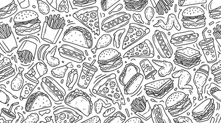 Fototapeta premium Fast Food Line Art Vector Icon Set Collection