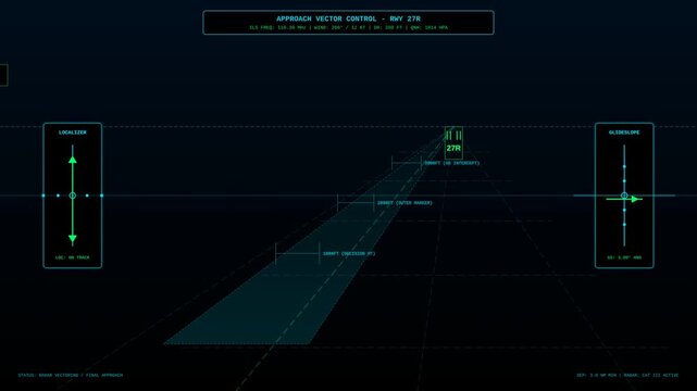 Futuristic Digital HUD Display for Aviation Approach Guidance and Airplane Instrument Landing System