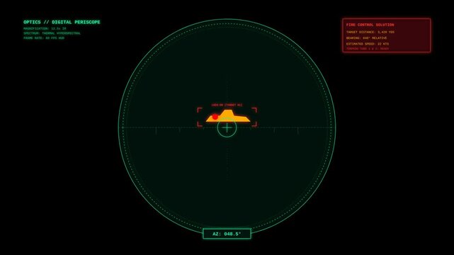 Futuristic Digital Periscope HUD Interface Tracking a Target on a Dark Screen