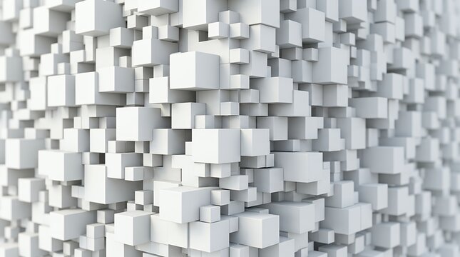 Three Dimensional Rendered White Cube Blocks Abstract Geometric Wall Textured Pattern Modern Minimalist White Block Cubical Structure Pattern Composition Wall Wallpaper Background white cube cubes