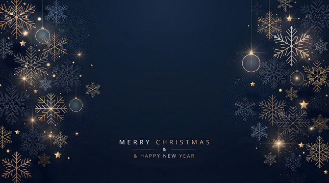 Luxury Christmas and Happy New Year Background with Golden Snowflakes