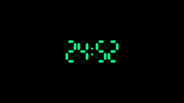 25 Minute Digital Segment Minimal Countdown Timer Clock on Black Background Displaying Minutes and Seconds