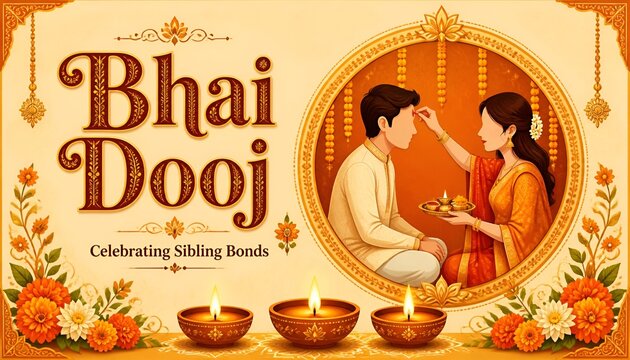 Bhai Dooj festival banner celebrating sibling bonds with brother and sister