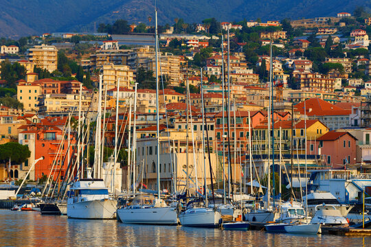 Sanremo marina and hillside town, Italian Riviera.