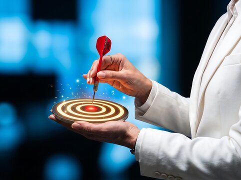 Person Holding Dart Aiming Bullseye Target Board