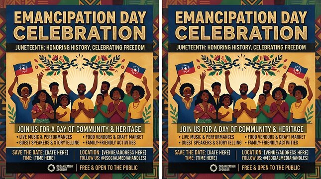 African American Emancipation Day Celebration Social Media Banner Design Layout Template freedom celebration banner social media post graphic theme historical culture event holiday poster flyer