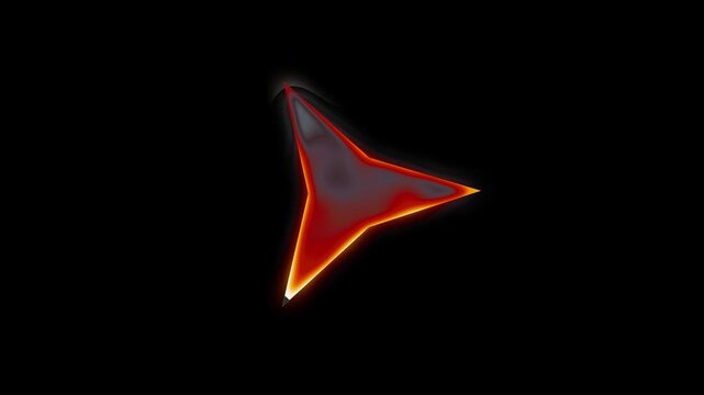 Abstract glowing orange three pointed shape floating on black background