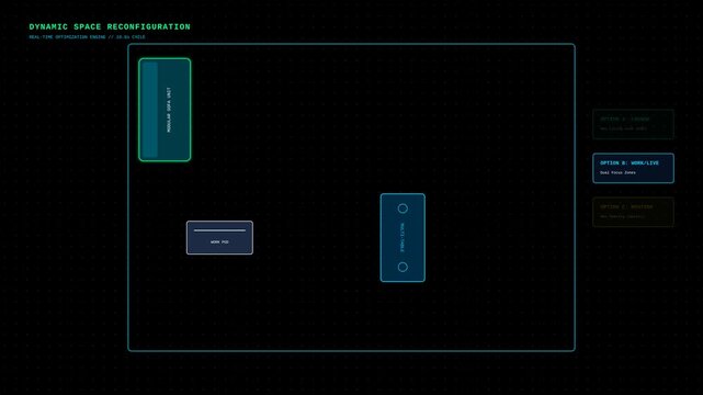 Dynamic Digital Interface Showing Architectural Space Reconfiguration and Interior Furniture Layout