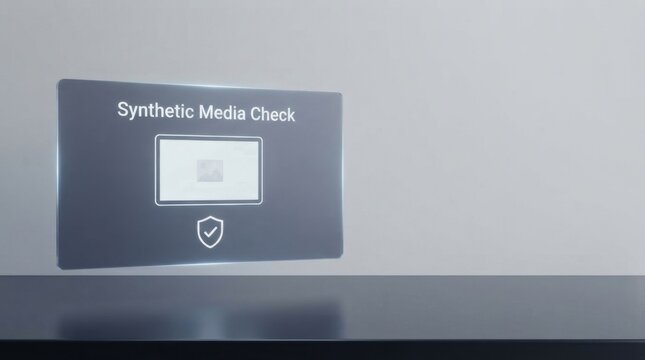 Synthetic Media Check Glassmorphism Card with Video Thumbnail and Shield Checkmark